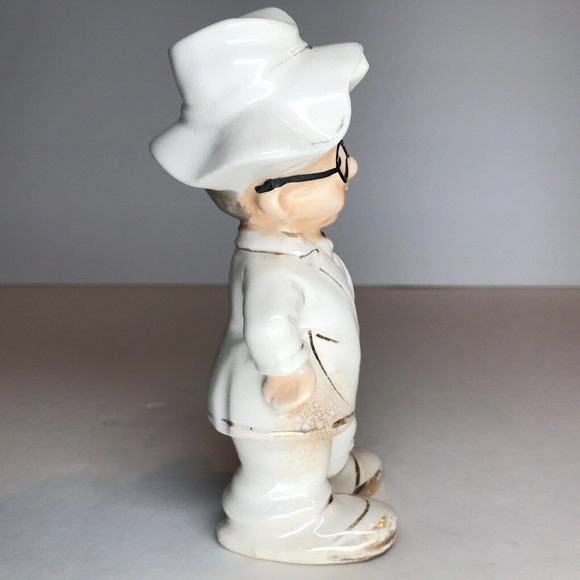 Pudgy Old Man Suit Hat Glasses Vintage Porcelain Figurine Gold H412 5/1 - RARE - Picture 9 of 12